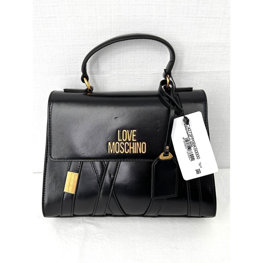 Love Moschino Black Top Handle Bag Gold Logo NWT